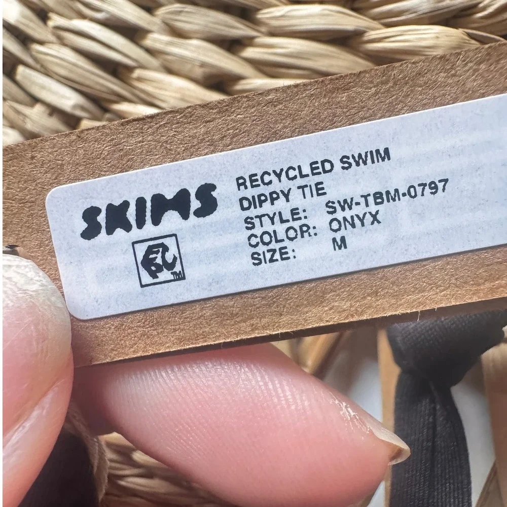 SKIMS Recycled Swim Dippy Tie Bikini Bottoms Onyx Black  Medium NWT